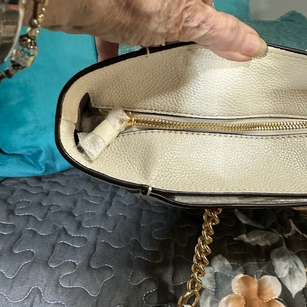 Coach White and Gold Tote Bag with Elegant Chain Handles - Picture 3 of 6